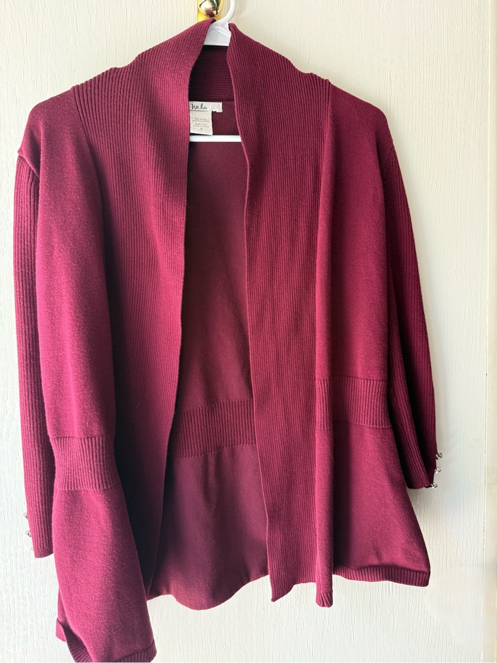 Open-Front Ribbed Shawl Collar Cardigan - Burgundy